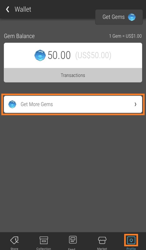 「VeVe」アプリ内で通貨Gemを購入-1